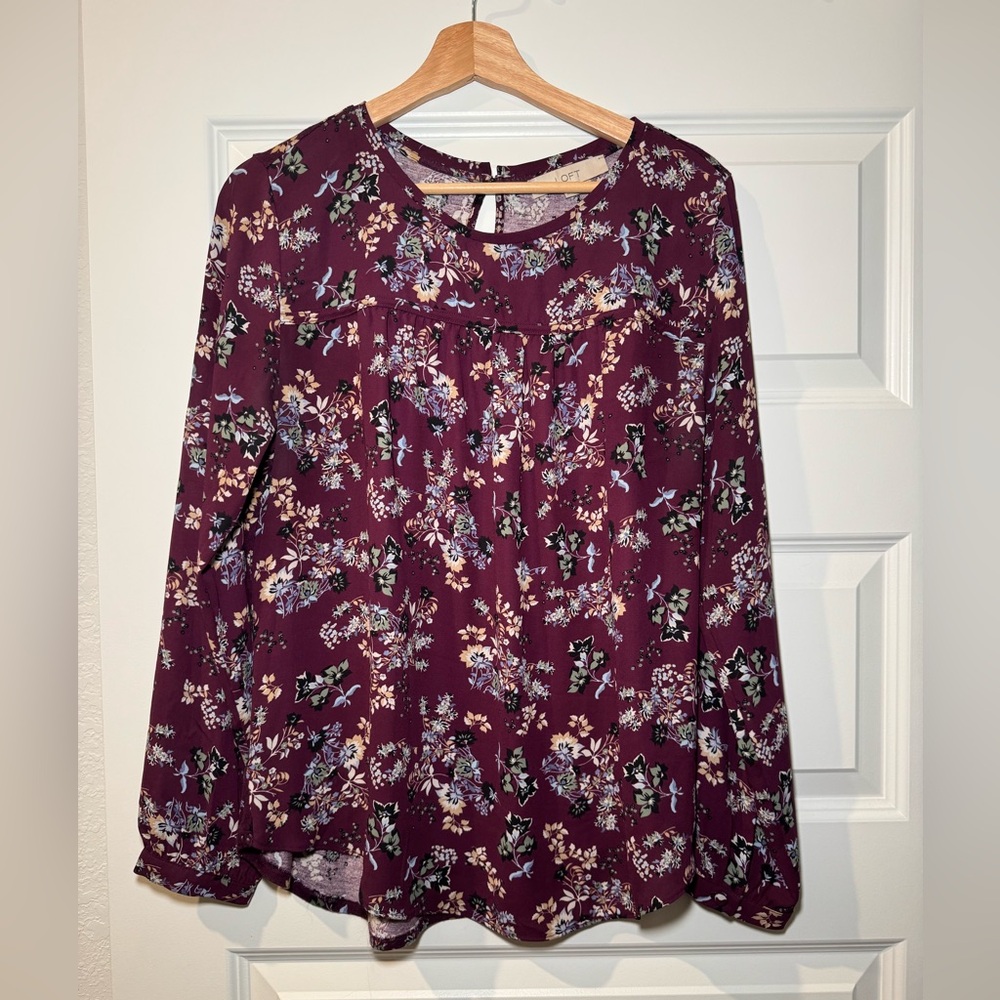 LOFT Floral Blouse - Burgundy and Cream